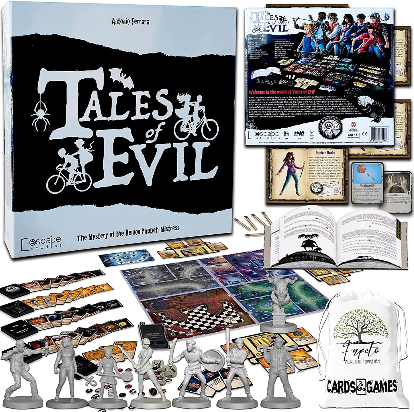 Horror and Mystery Board Game "Tales of Evil in: The Mystery of The Demon Puppet-Mistress" Bundle with Random Drawstring Bag