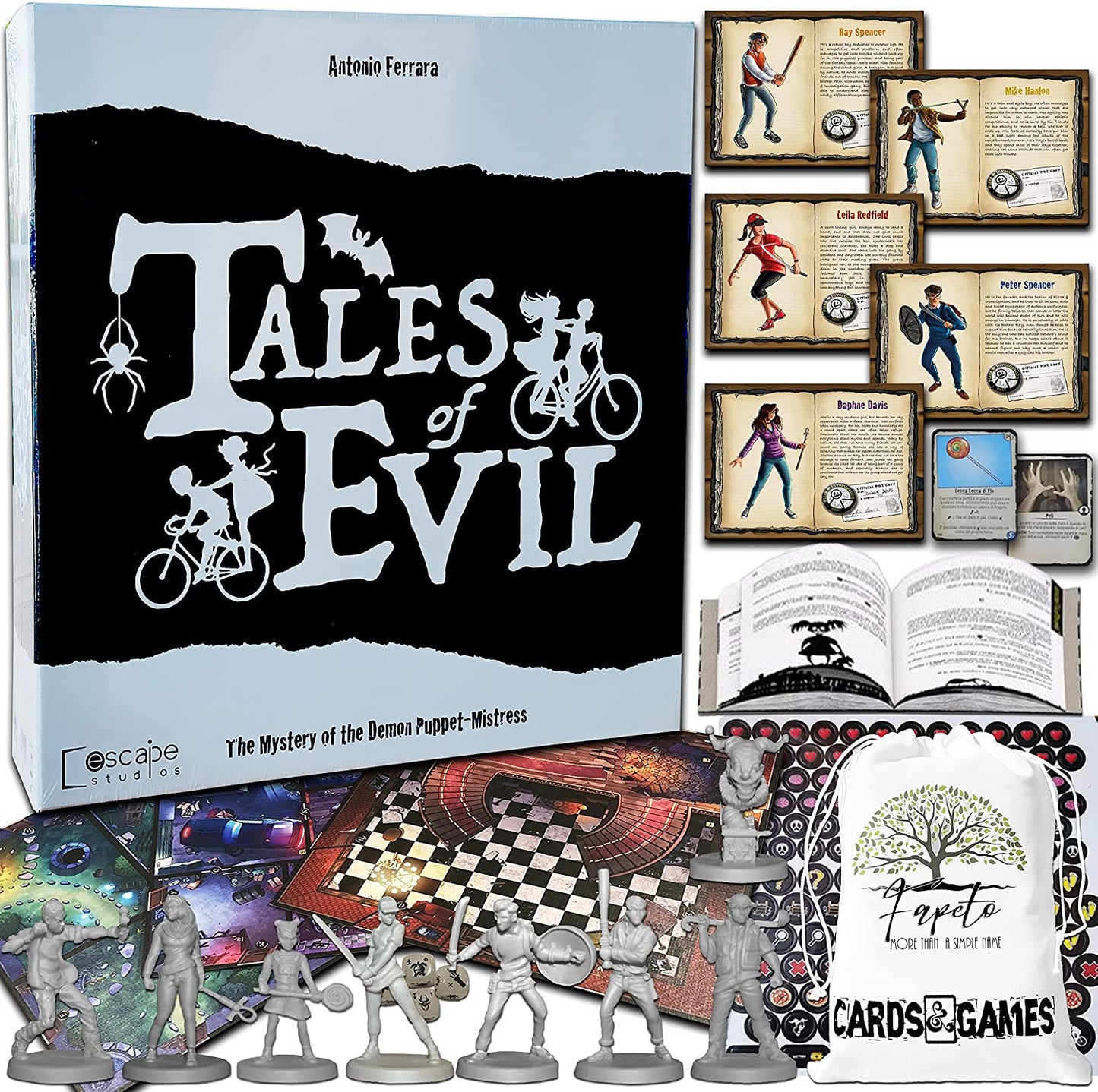 Horror and Mystery Board Game "Tales of Evil in: The Mystery of The Demon Puppet-Mistress" Bundle with Random Drawstring Bag