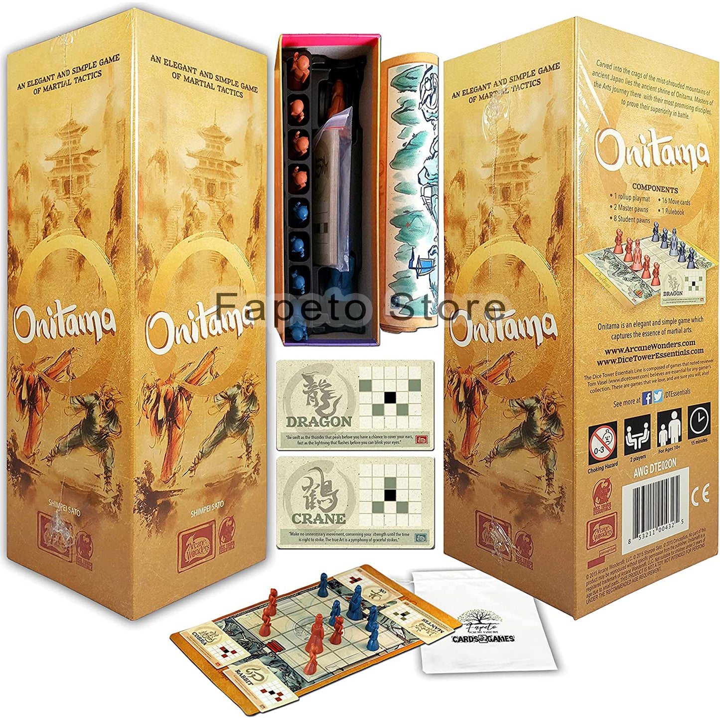 Martial Tactics Game Board Game |ONITAMA| Base Bundle with Expansions: Sensei's Path, Way of Wind and Random Color Drawstring Bag