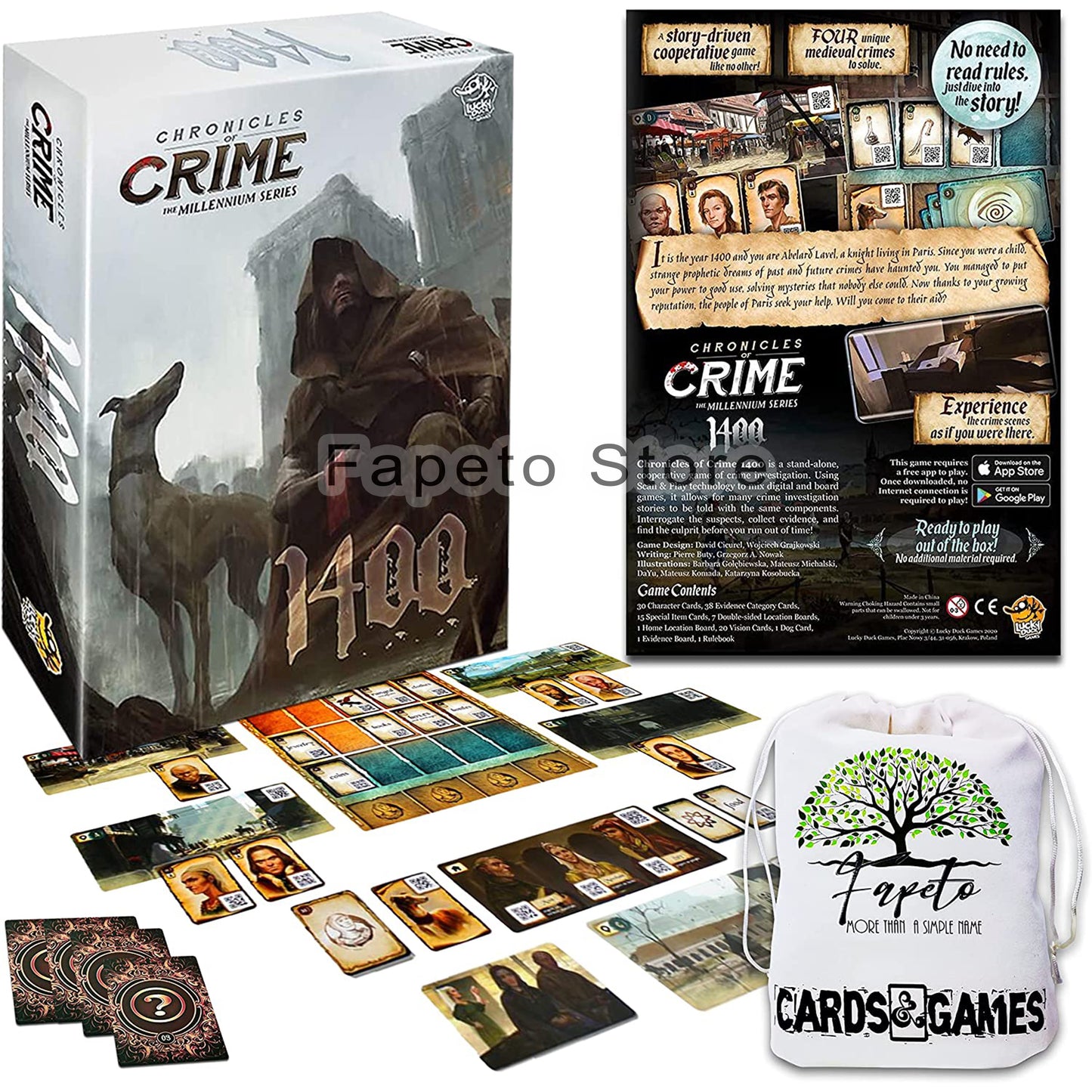 Set of Chronicles of Crime Millennium Series 1400 and 1900 Board Games Bundle with Random Color Drawstring Bag