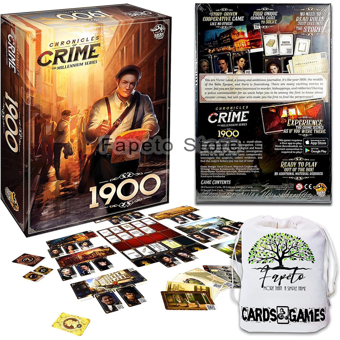 Set of Chronicles of Crime Millennium Series 1400 and 1900 Board Games Bundle with Random Color Drawstring Bag