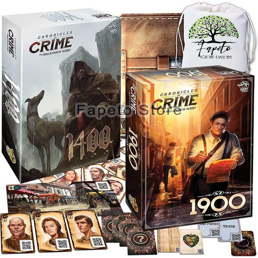 Set of Chronicles of Crime Millennium Series 1400 and 1900 Board Games Bundle with Random Color Drawstring Bag