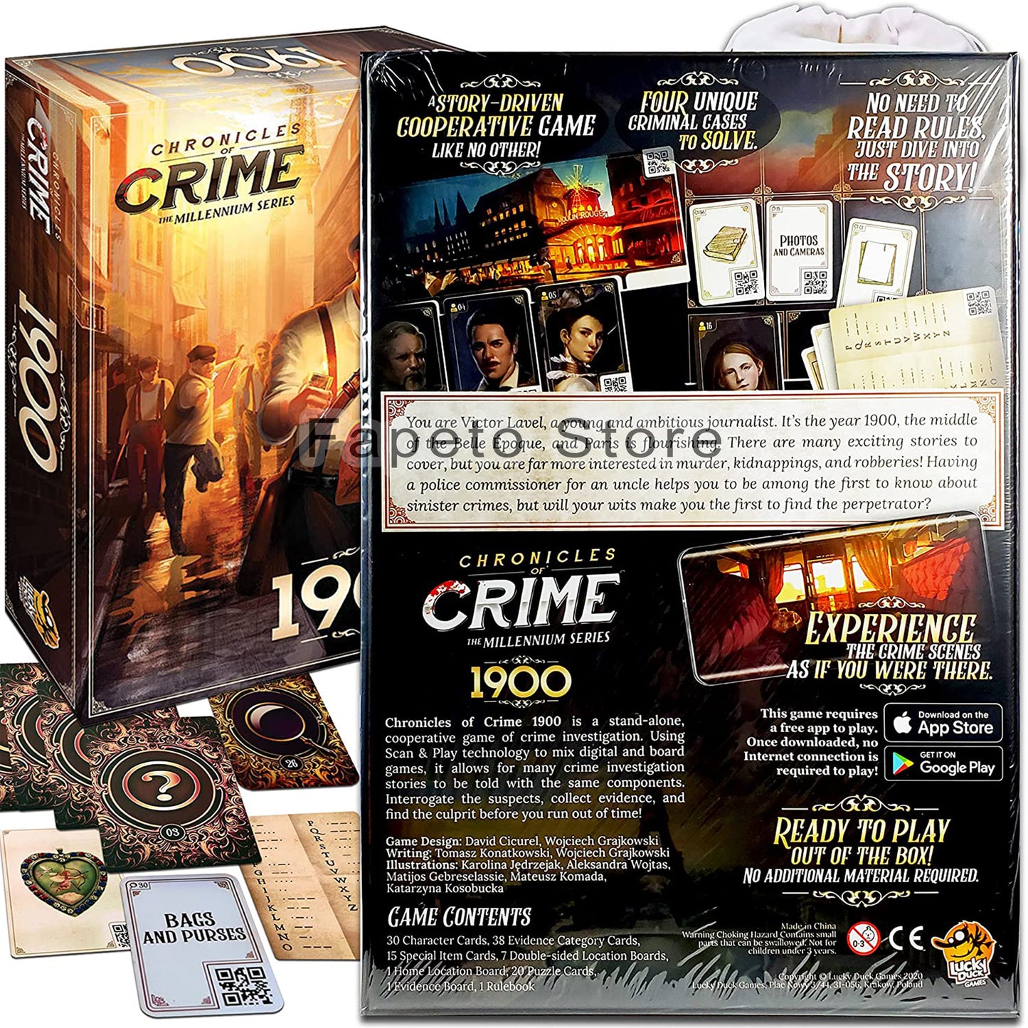 Set of Chronicles of Crime Millennium Series 1400 and 1900 Board Games Bundle with Random Color Drawstring Bag