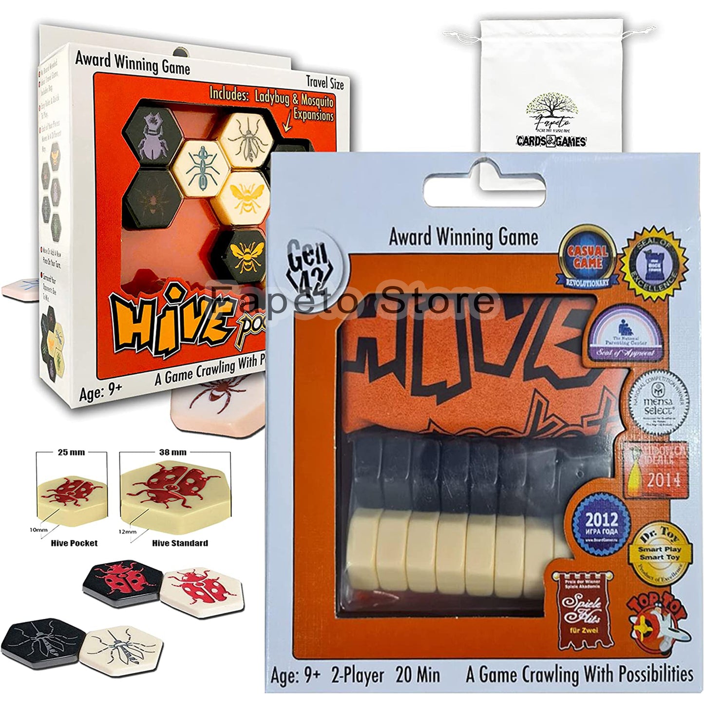 Hive Pocket Version Board Games with Rich in Learning Opportunities Bundle Random Color Drawstring Bag