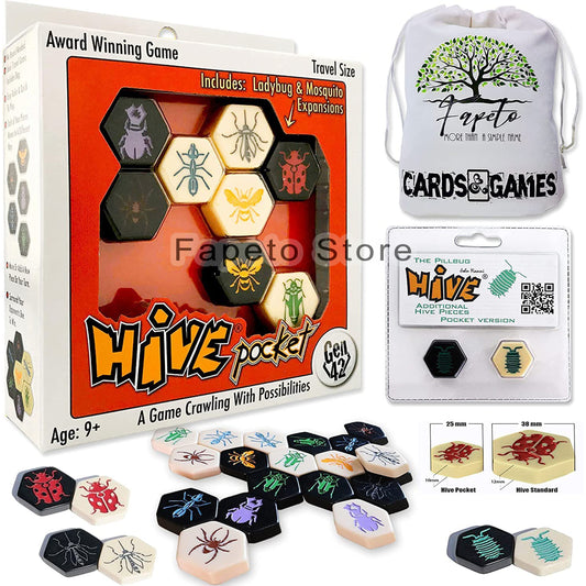 Hive of Insects Pocket Version & Hive of Insects Pillbug Pocket Version Expansion Board Games with Rich in Learning Opportunities Bundle with Random Color Drawstring Bag