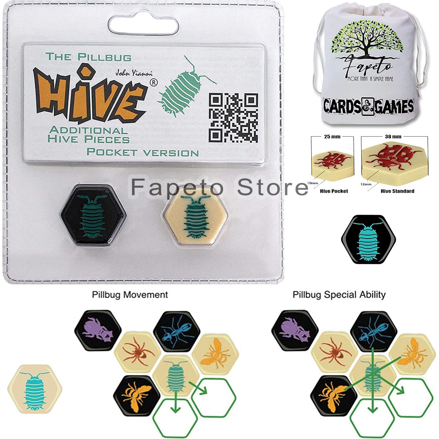 Hive of Insects Pocket Version & Hive of Insects Pillbug Pocket Version Expansion Board Games with Rich in Learning Opportunities Bundle with Random Color Drawstring Bag