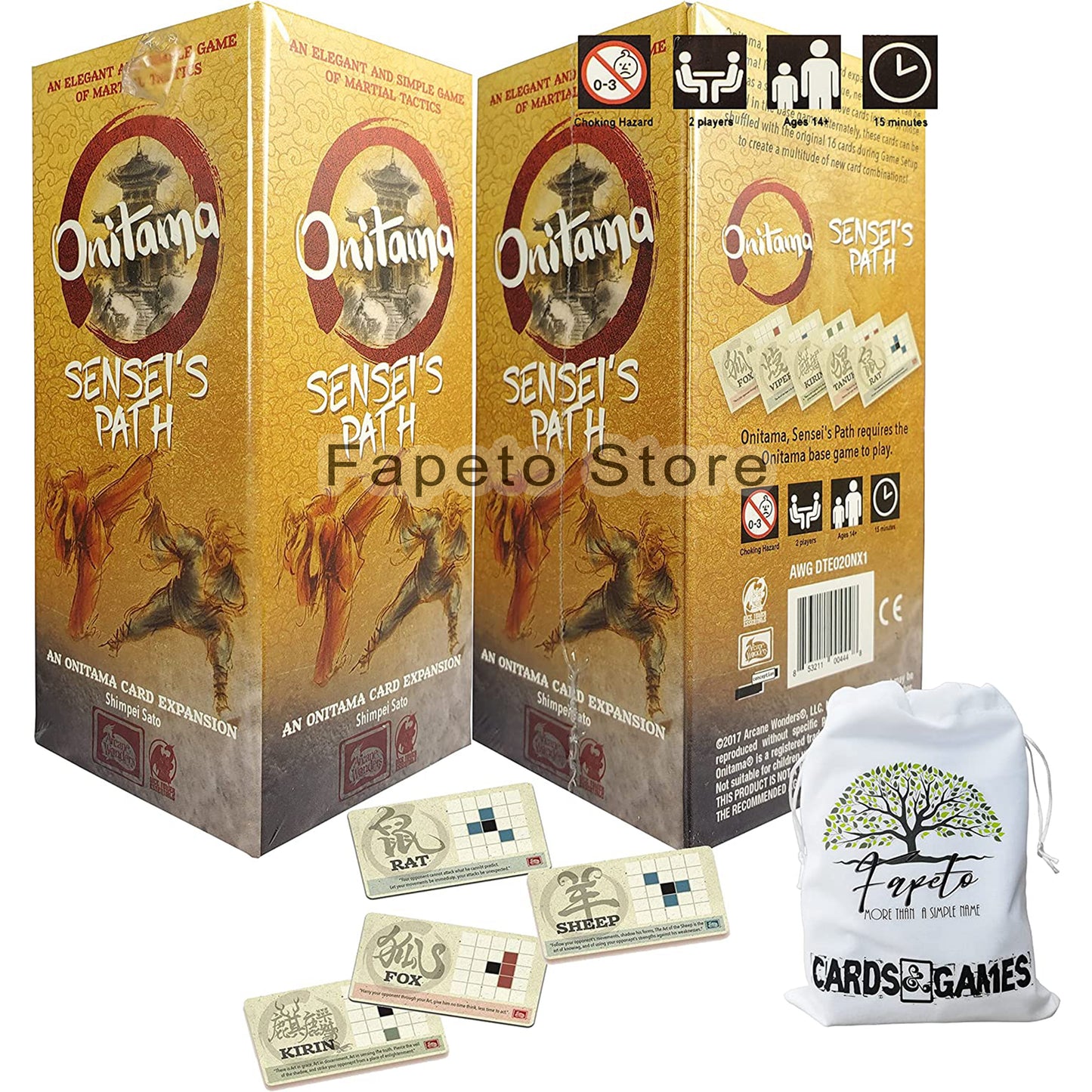 Martial Tactics ONLY Expansion (Light and Shadow, Sensei's Path and Way of The Wind) for ONITAMA Game Board Bundle with Random Color Drawstring Bag