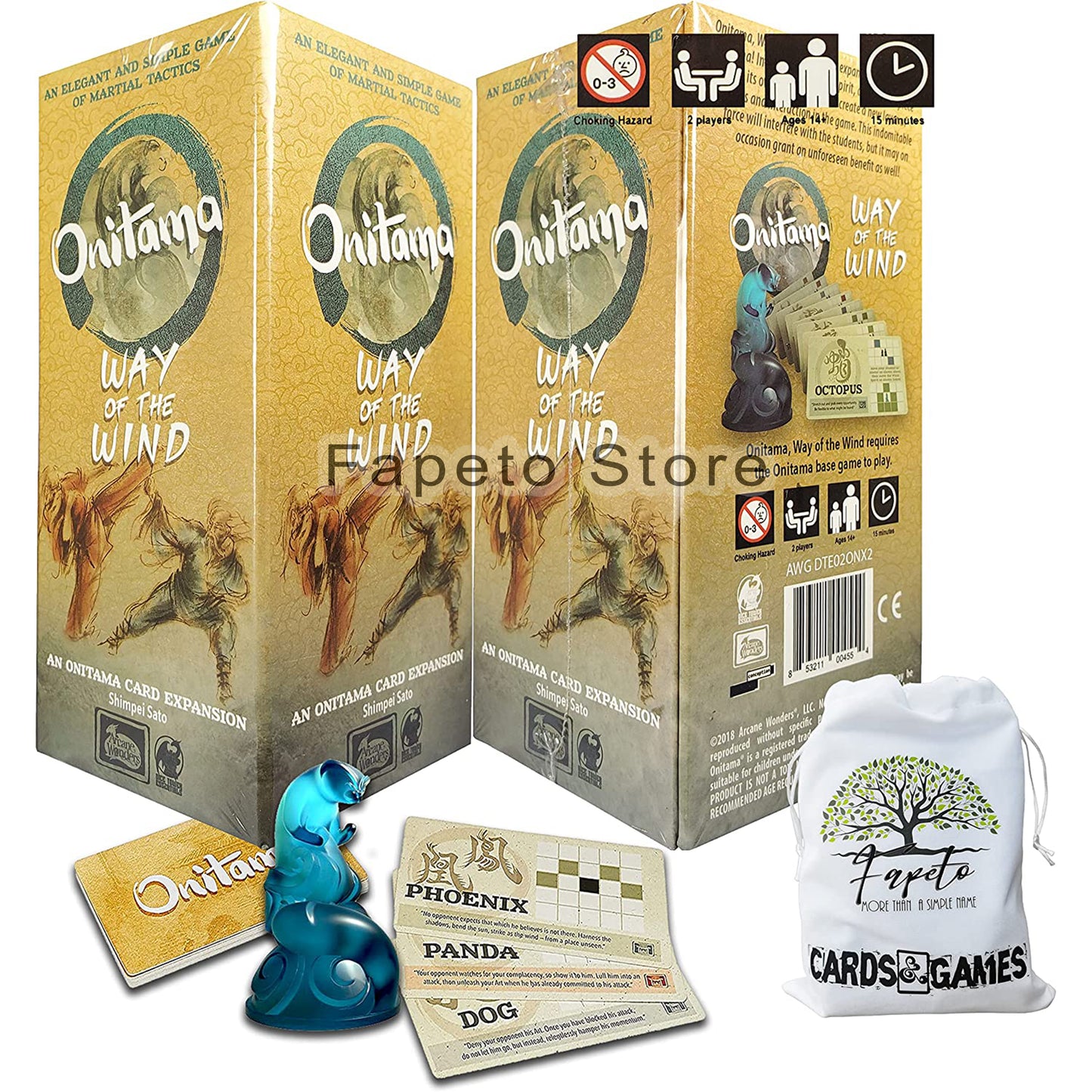 Martial Tactics ONLY Expansion (Light and Shadow, Sensei's Path and Way of The Wind) for ONITAMA Game Board Bundle with Random Color Drawstring Bag