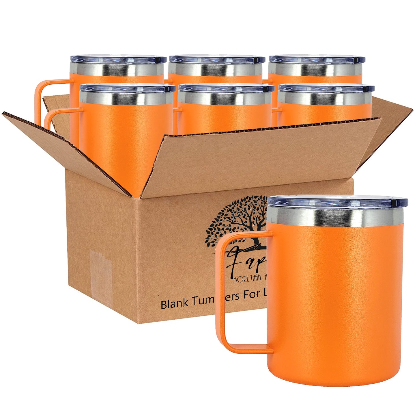 In BULK - Stainless Steel 12 Oz Coffee Mug Tumbler With Slider Block Lid -Powder Coating- 304 Stainless Steel Double Wall Insulated (6 Pack)