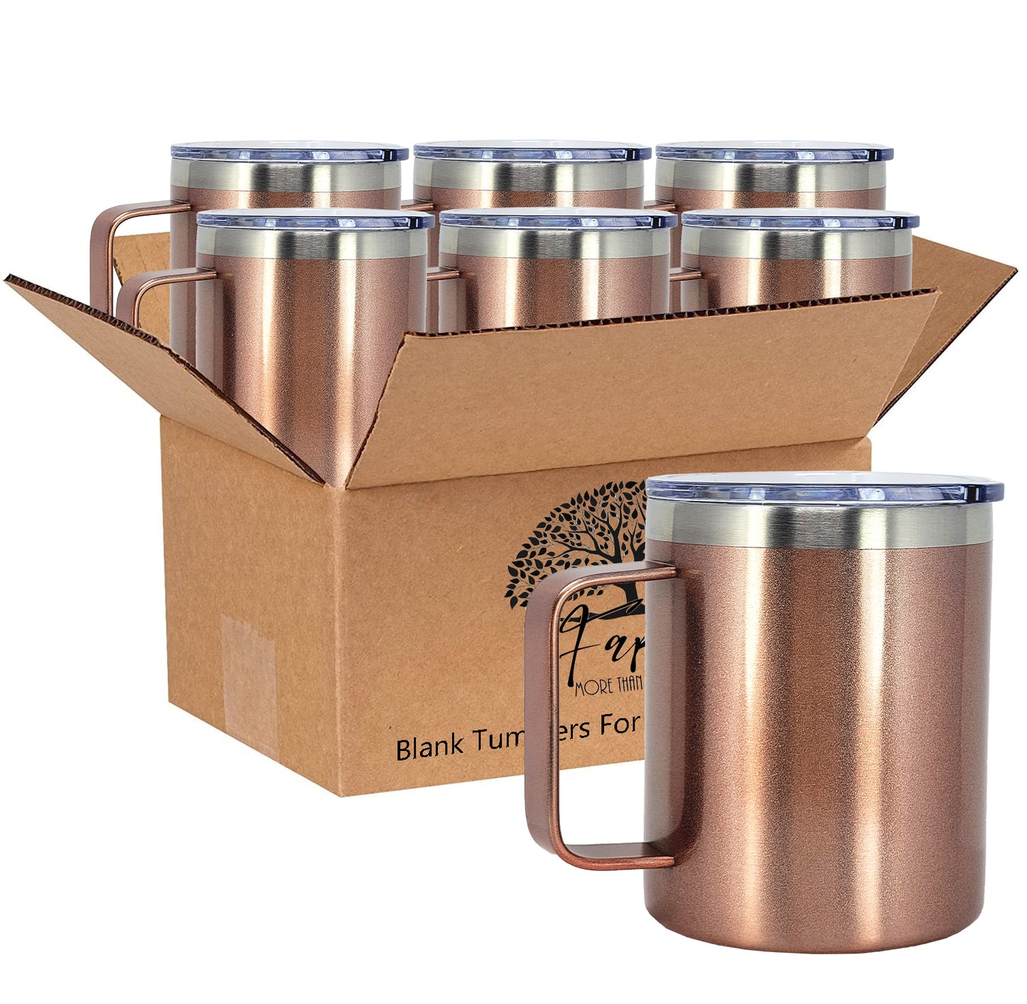 In BULK - Stainless Steel 12 Oz Coffee Mug Tumbler With Slider Block Lid -Powder Coating- 304 Stainless Steel Double Wall Insulated (6 Pack)