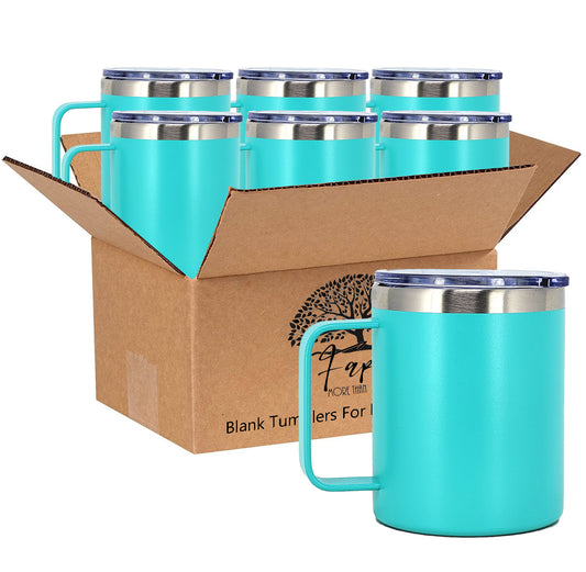 In BULK - Stainless Steel 12 Oz Coffee Mug Tumbler With Slider Block Lid -Powder Coating- 304 Stainless Steel Double Wall Insulated (6 Pack)