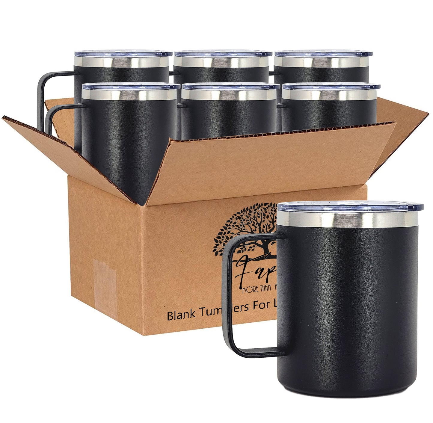 In BULK - Stainless Steel 12 Oz Coffee Mug Tumbler With Slider Block Lid -Powder Coating- 304 Stainless Steel Double Wall Insulated (6 Pack)