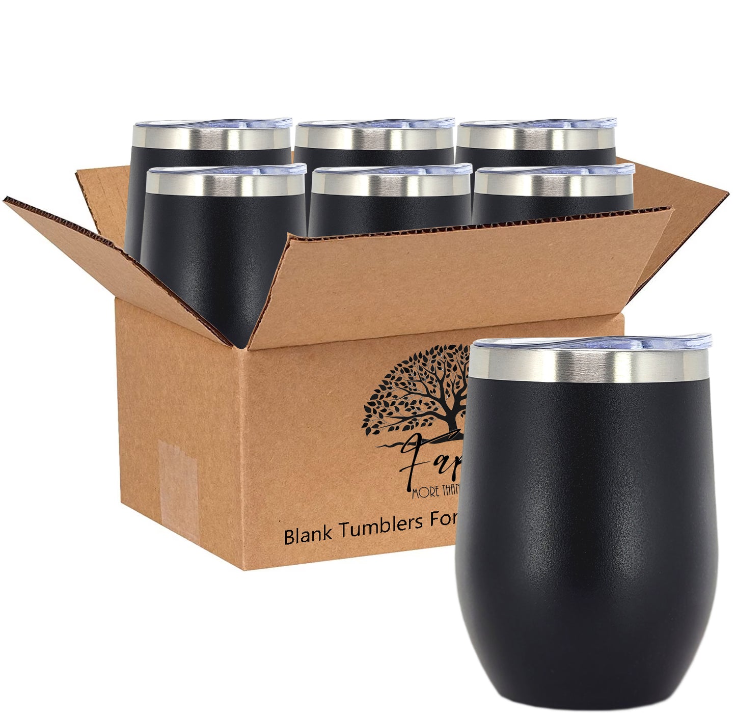 In BULK - Stainless Steel 12 Oz Wine Tumbler With Slider Block Lid -Powder Coating- 304 Stainless Steel Double Wall Insulated (6 Pack)
