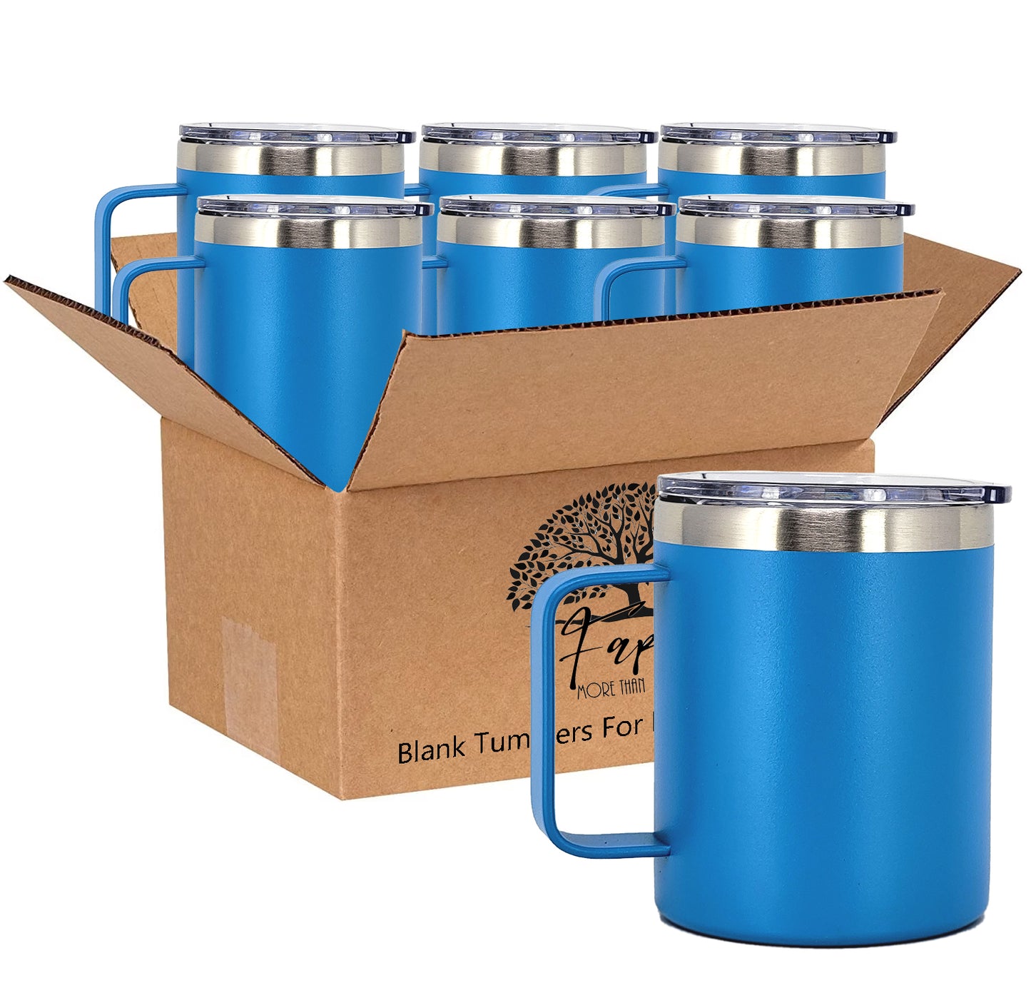 In BULK - Stainless Steel 12 Oz Coffee Mug Tumbler With Slider Block Lid -Powder Coating- 304 Stainless Steel Double Wall Insulated (6 Pack)