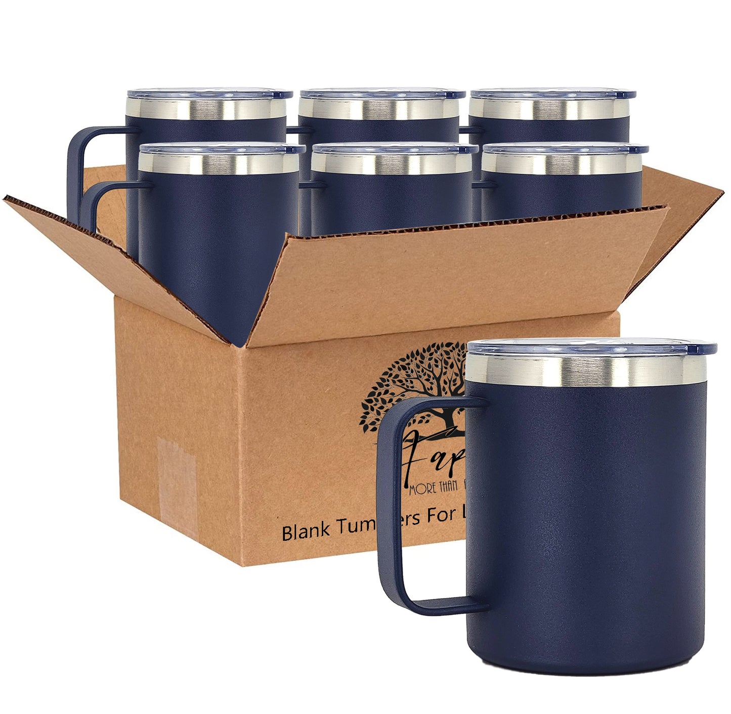 In BULK - Stainless Steel 12 Oz Coffee Mug Tumbler With Slider Block Lid -Powder Coating- 304 Stainless Steel Double Wall Insulated (6 Pack)