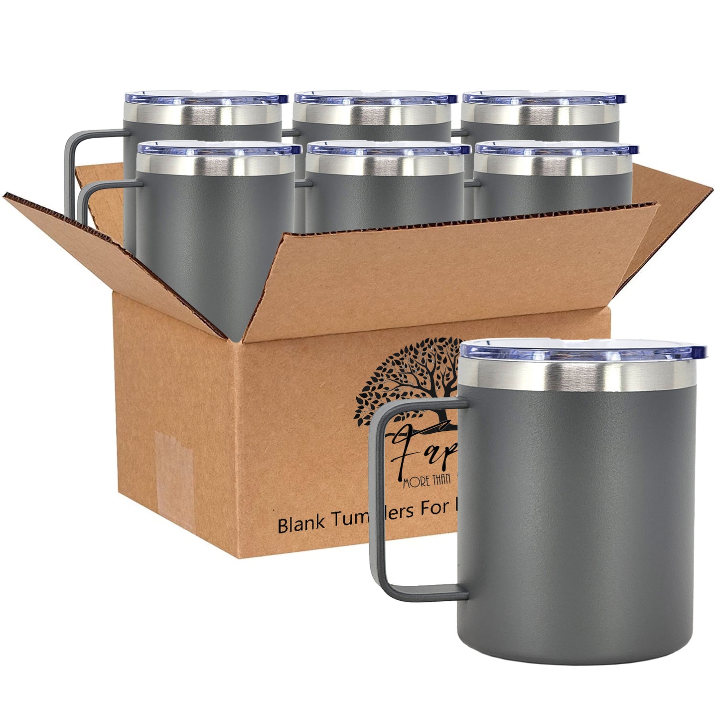 In BULK - Stainless Steel 12 Oz Coffee Mug Tumbler With Slider Block Lid -Powder Coating- 304 Stainless Steel Double Wall Insulated (6 Pack)