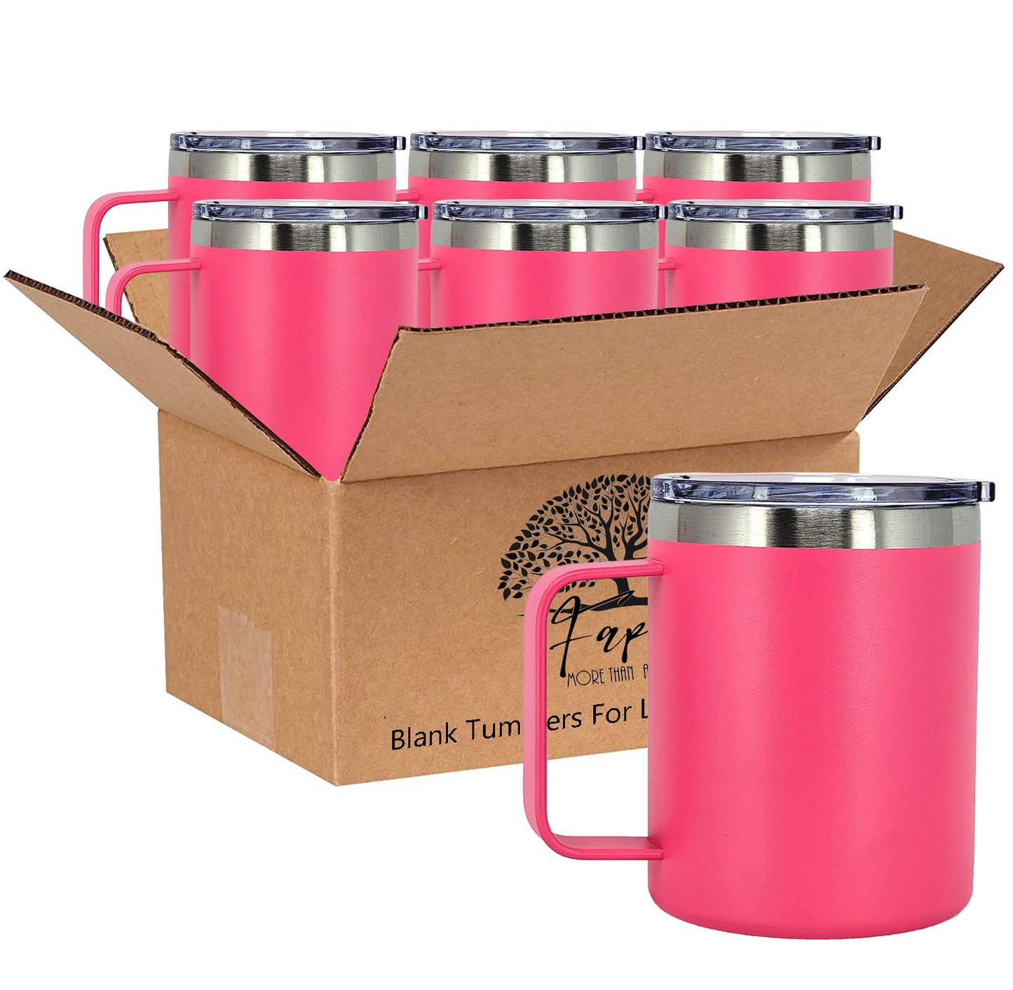 In BULK - Stainless Steel 12 Oz Coffee Mug Tumbler With Slider Block Lid -Powder Coating- 304 Stainless Steel Double Wall Insulated (6 Pack)