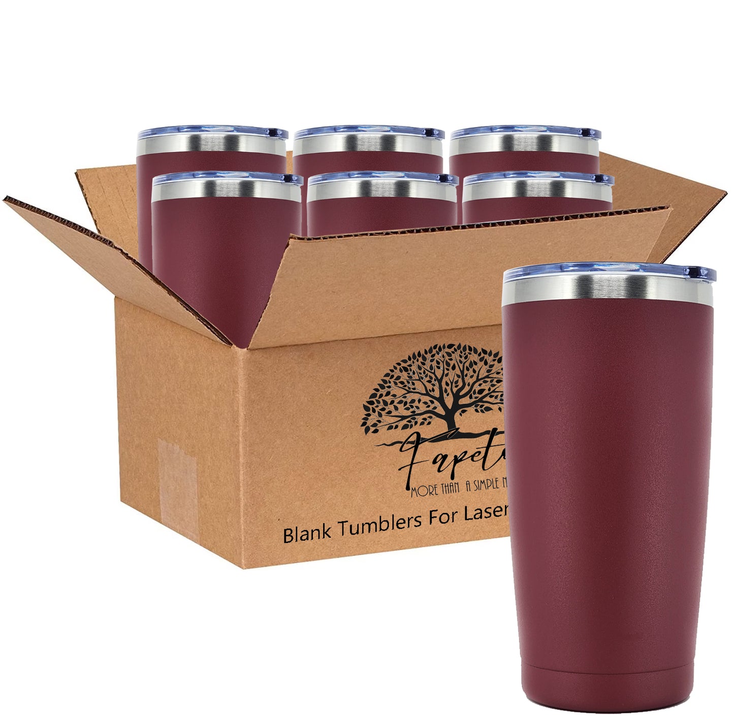 In BULK - Stainless Steel 20 Oz Tumbler With Slider Block Lid -Powder Coating- 304 Stainless Steel Double Wall Insulated (6 Pack)