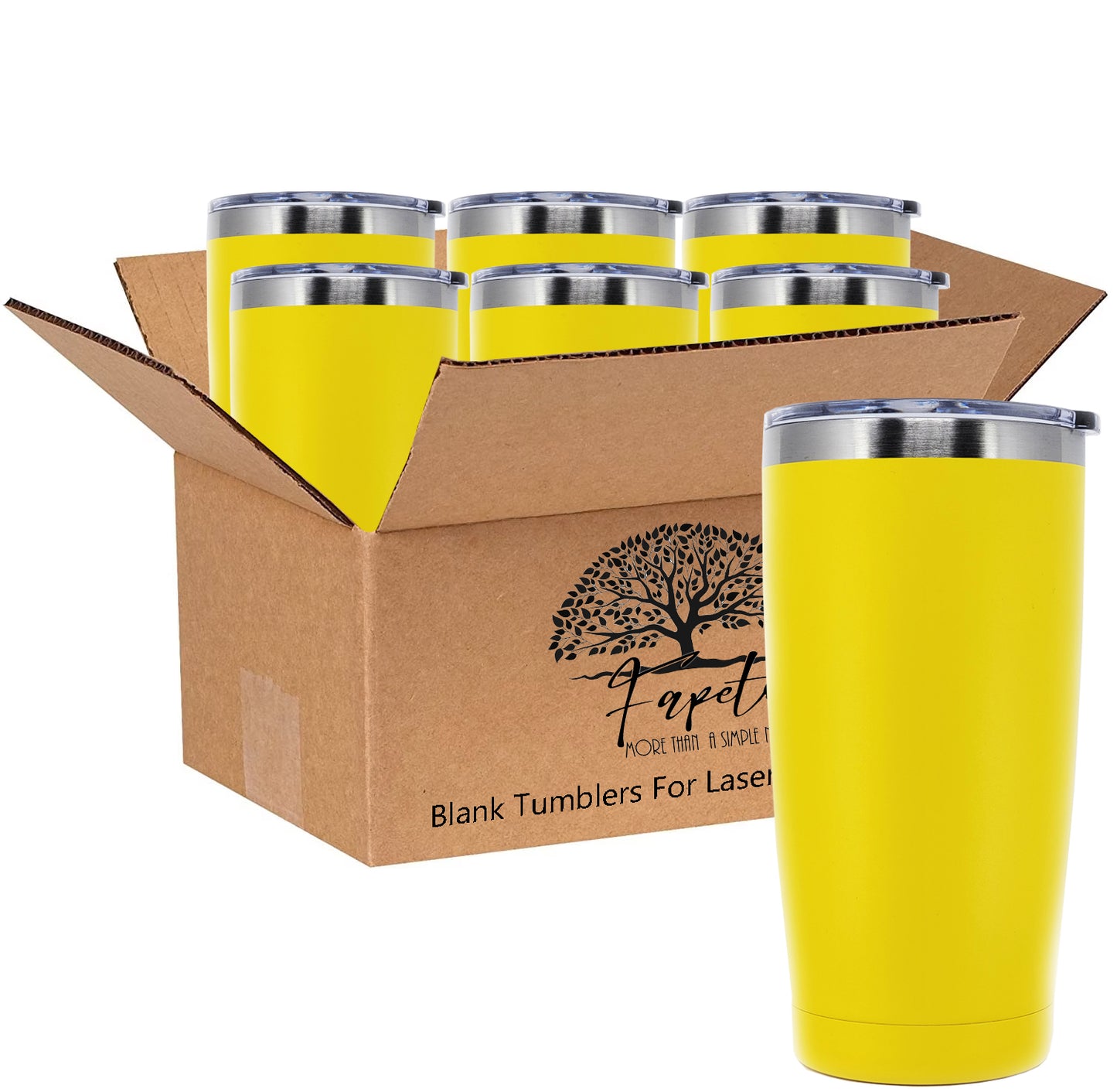 In BULK - Stainless Steel 20 Oz Tumbler With Slider Block Lid -Powder Coating- 304 Stainless Steel Double Wall Insulated (6 Pack)