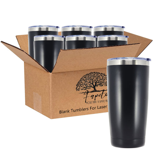 In BULK - Stainless Steel 20 Oz Tumbler With Slider Block Lid -Powder Coating- 304 Stainless Steel Double Wall Insulated (6 Pack)