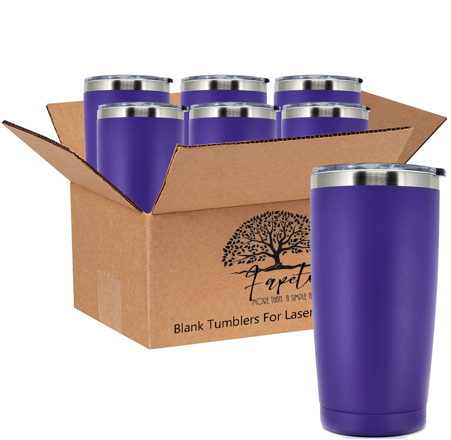 In BULK - Stainless Steel 20 Oz Tumbler With Slider Block Lid -Powder Coating- 304 Stainless Steel Double Wall Insulated (6 Pack)