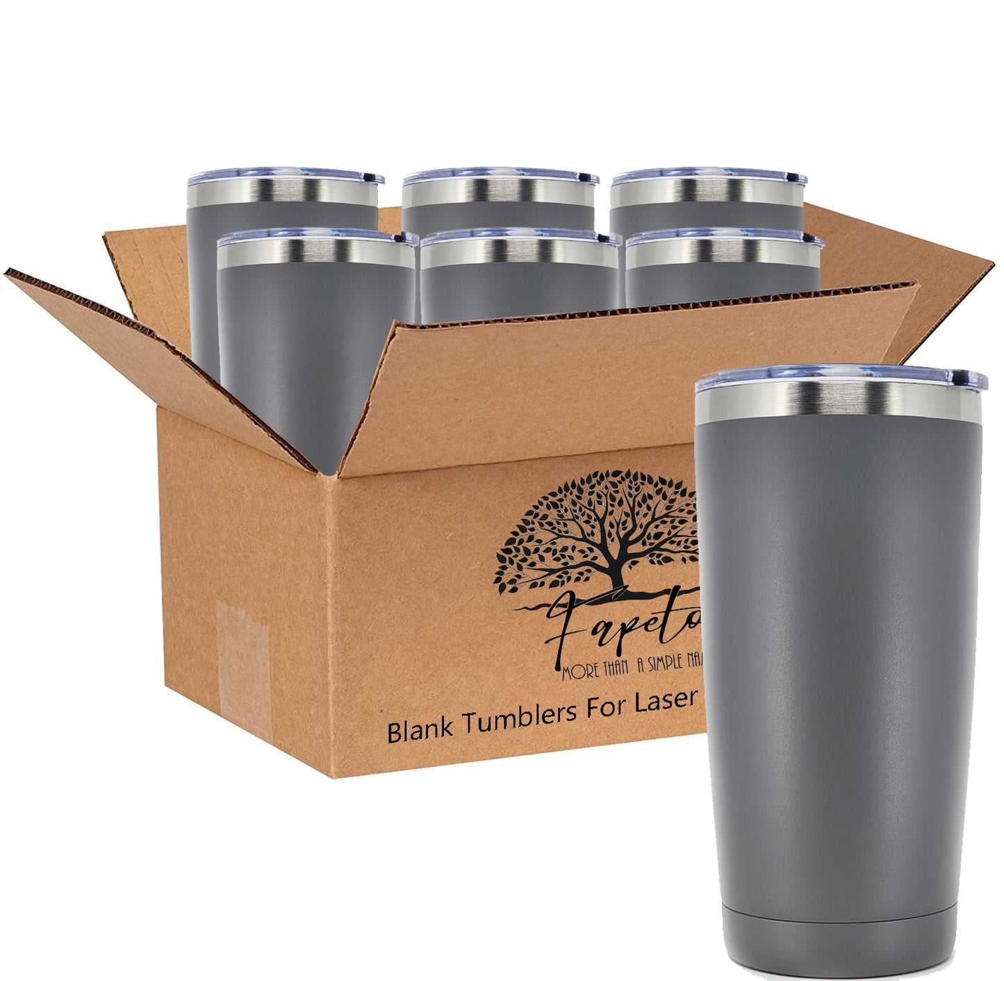 In BULK - Stainless Steel 20 Oz Tumbler With Slider Block Lid -Powder Coating- 304 Stainless Steel Double Wall Insulated (6 Pack)