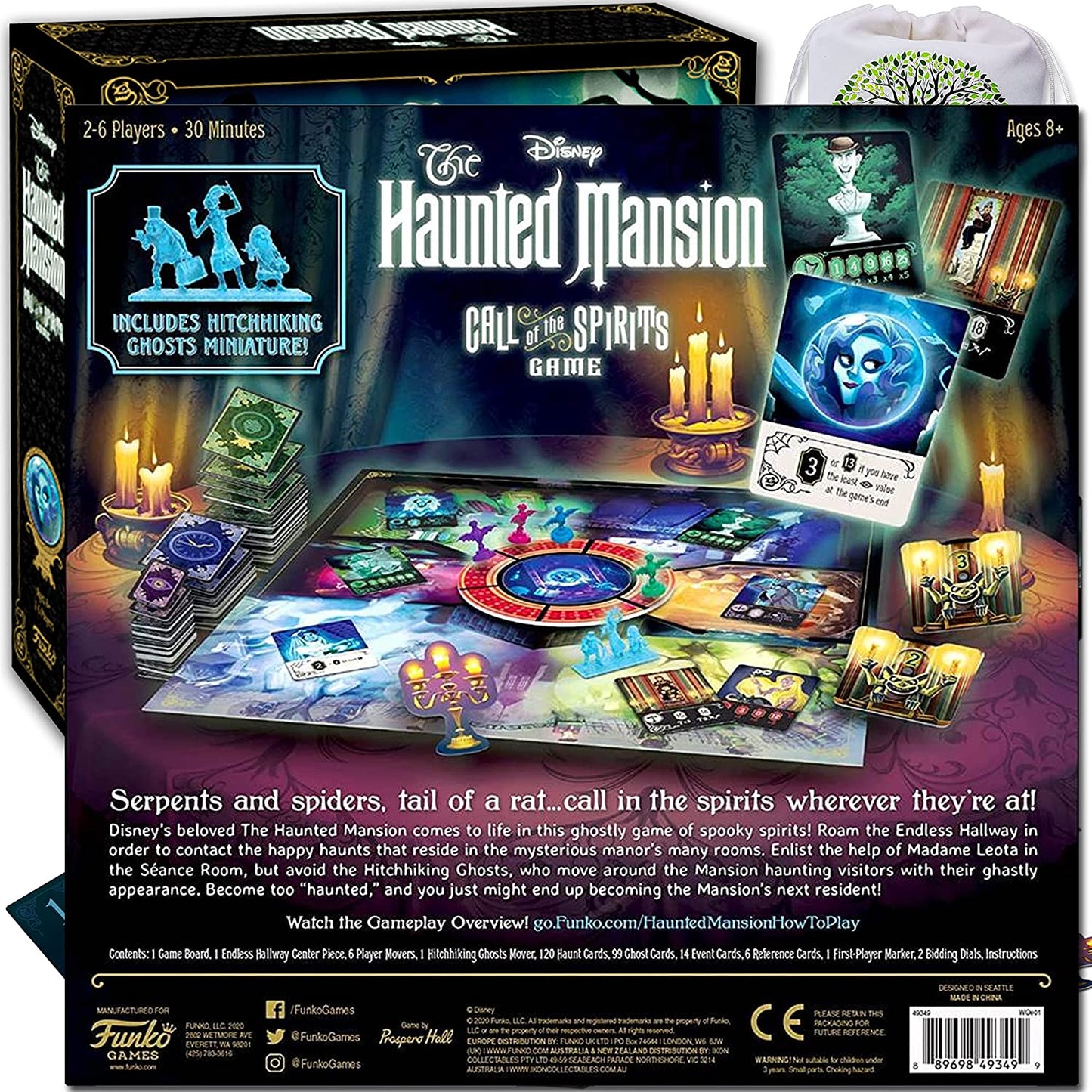 The Haunted Mansion –Call Of Spirits- Fantasy Board Game (Hitchhiking Ghosts included) Bundle With Random Color Drawstring Bag