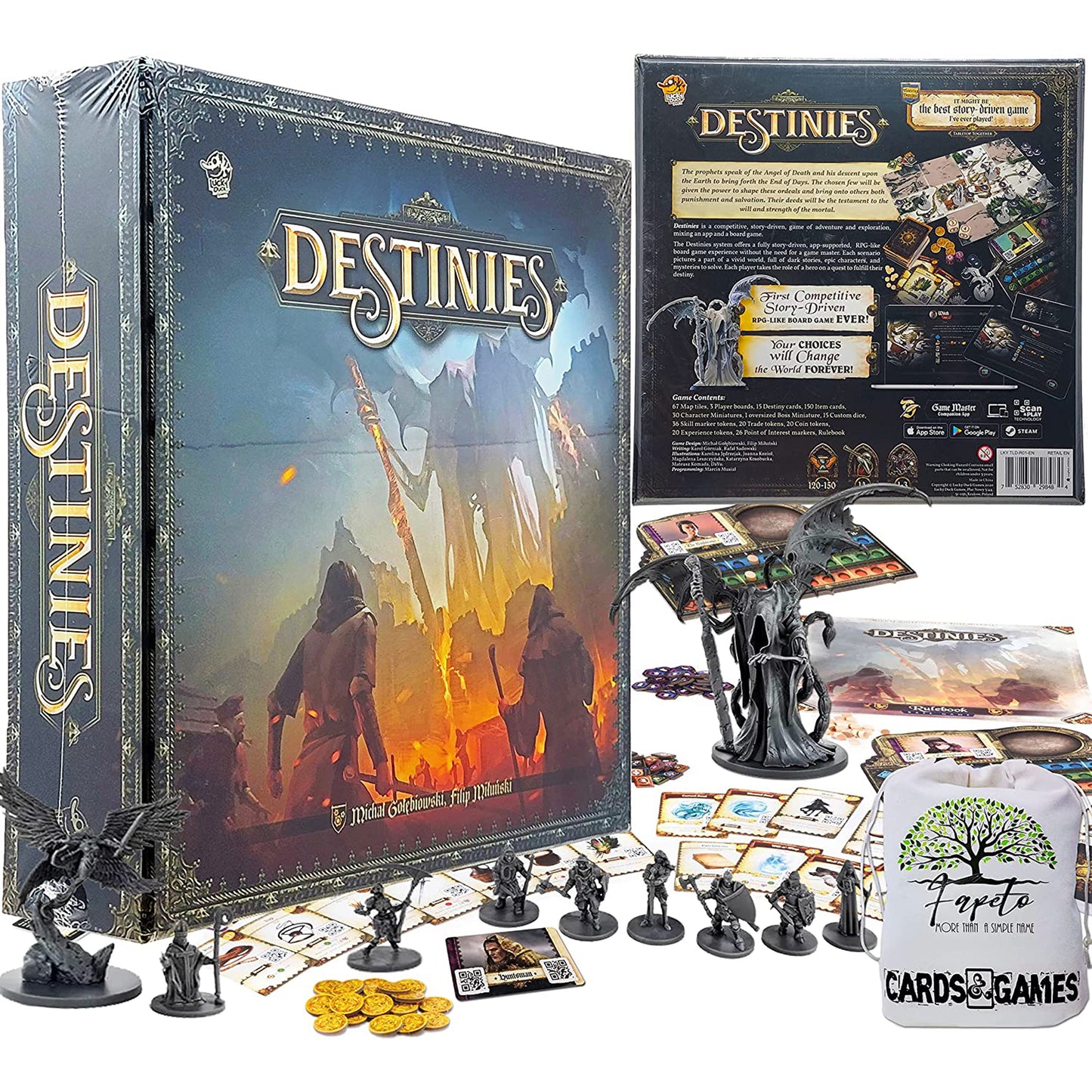 Medieval and Fantasy Board Game Destinies (Base/Core) and The Expansion: SEA of Sand Bundle with Random Color Drawstring Bag