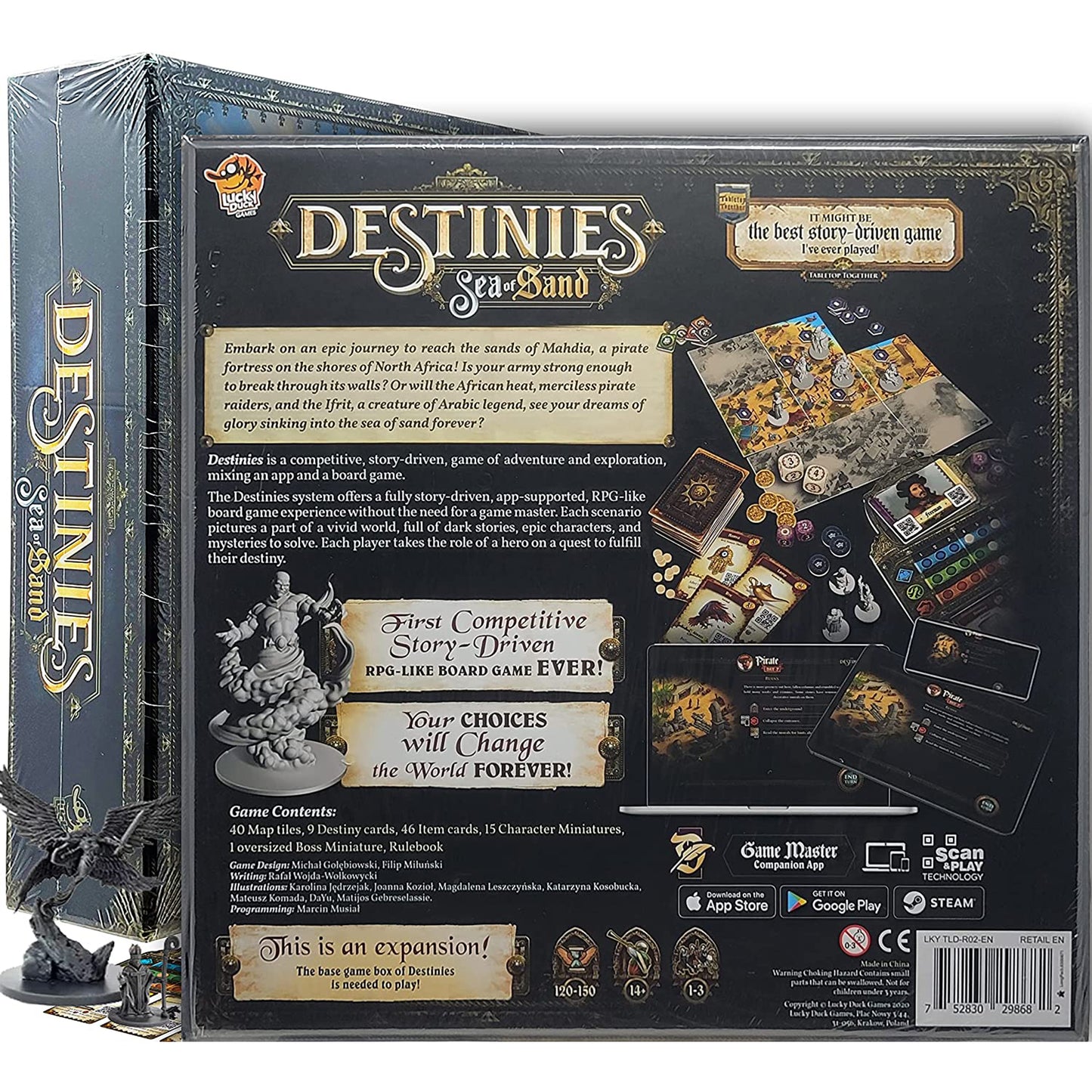 Medieval and Fantasy Board Game Destinies (Base/Core) and The Expansion: SEA of Sand Bundle with Random Color Drawstring Bag