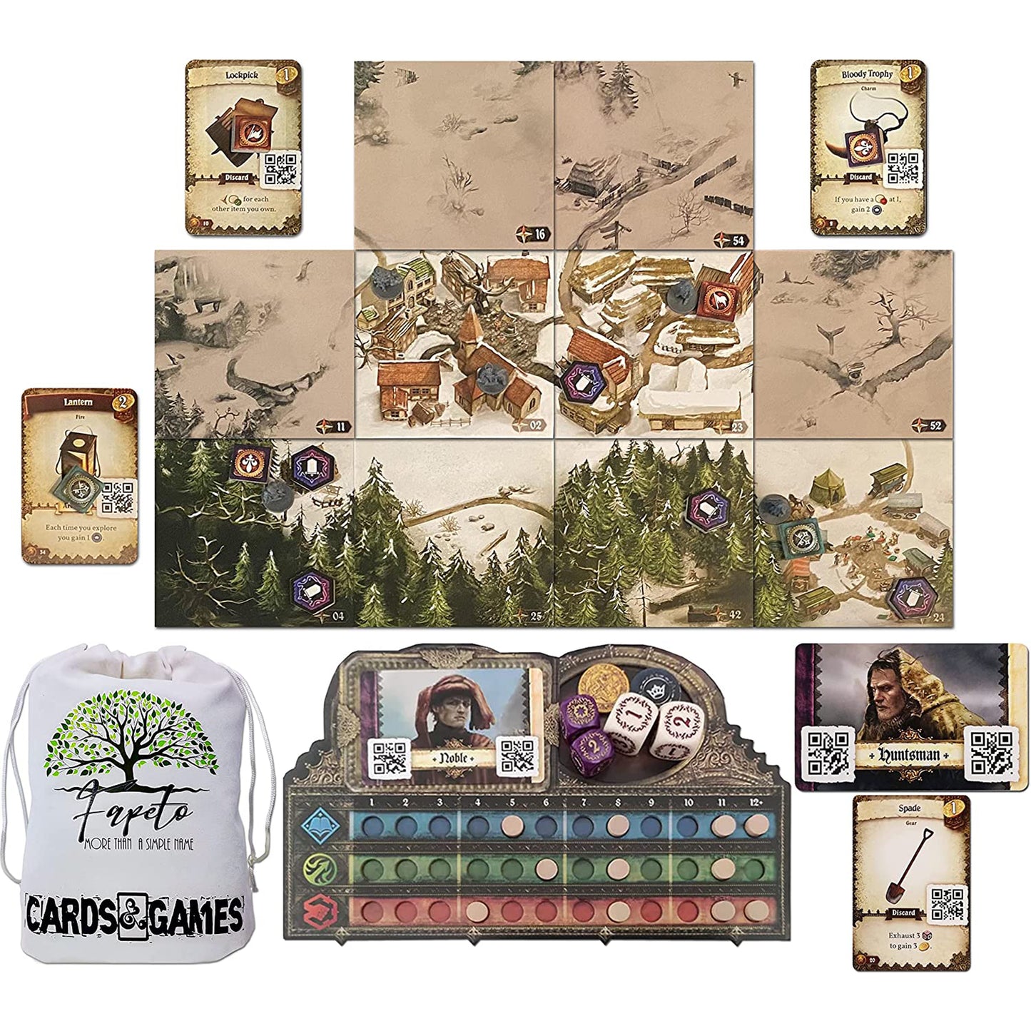 Medieval and Fantasy Board Game Destinies (Base/Core) and The Expansion: SEA of Sand Bundle with Random Color Drawstring Bag