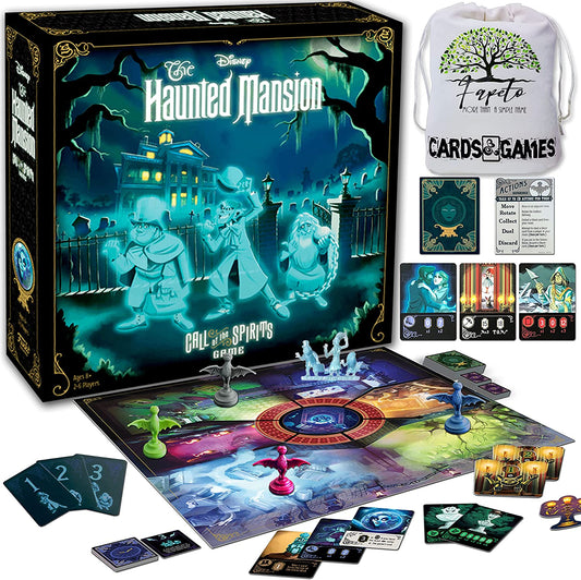 The Haunted Mansion –Call Of Spirits- Fantasy Board Game (Hitchhiking Ghosts included) Bundle With Random Color Drawstring Bag