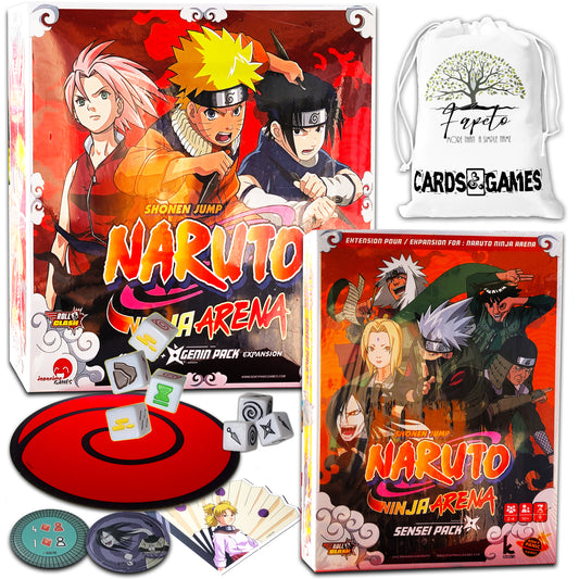 Dice Roll Game NARUTO NINJA ARENA (Core/Base) and The EXPANSIONS: Genin and Sensei Pack's Bundle With Random Color Drawstring Bag