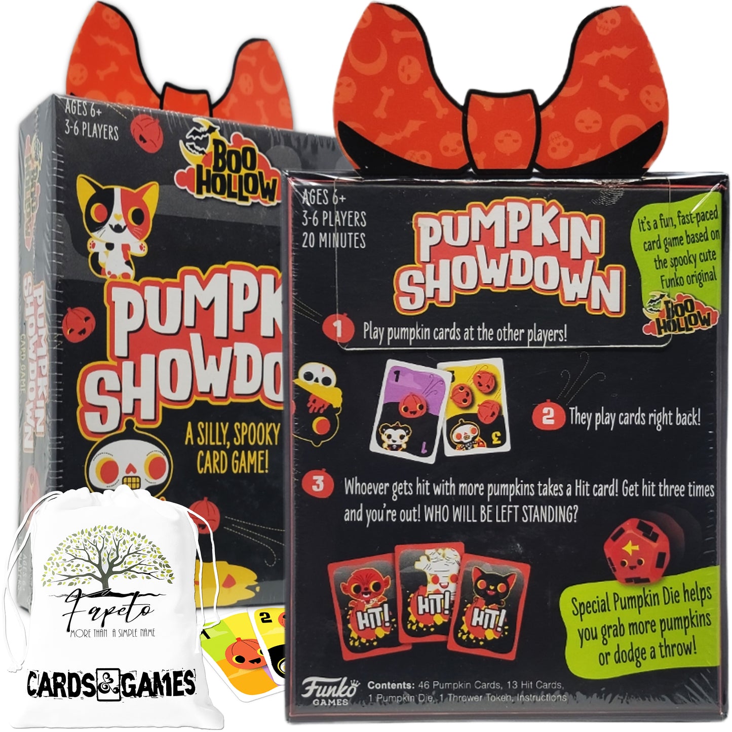 Family fast card game Gremlins - Holiday Havoc and Boo Hollow - Pumpkin Showdown with Random Color Drawstring Bag for party, travels and holidays