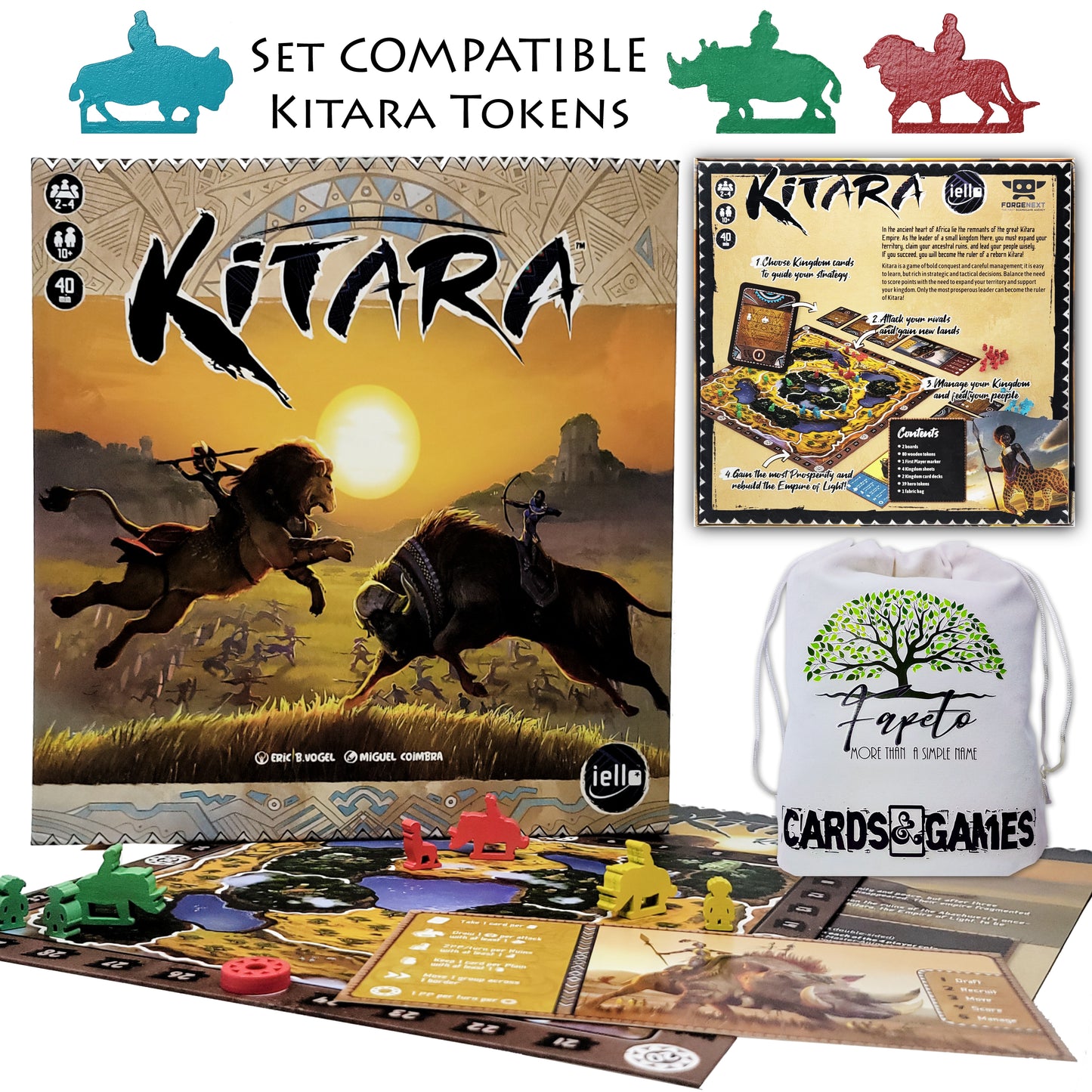 Reunify The Empire of | Kitara | Board Game Bundle with Random Color Drawstring Bag Plus COMPATIBLES heroes Set