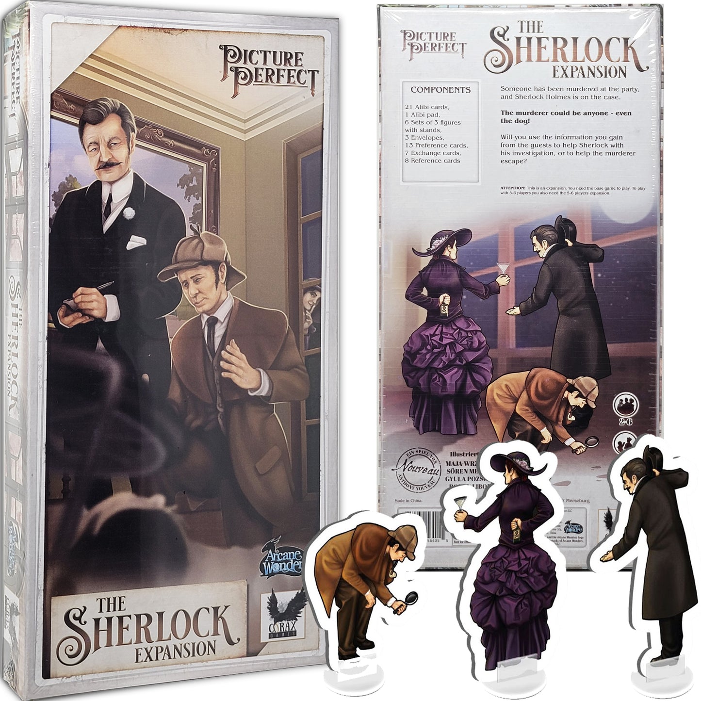 Picture Perfect Board Game ONLY EXPANSIONS: Movie Star, The Pickpocket and The Sherlock Bundle With Random Color Drawstring Bag