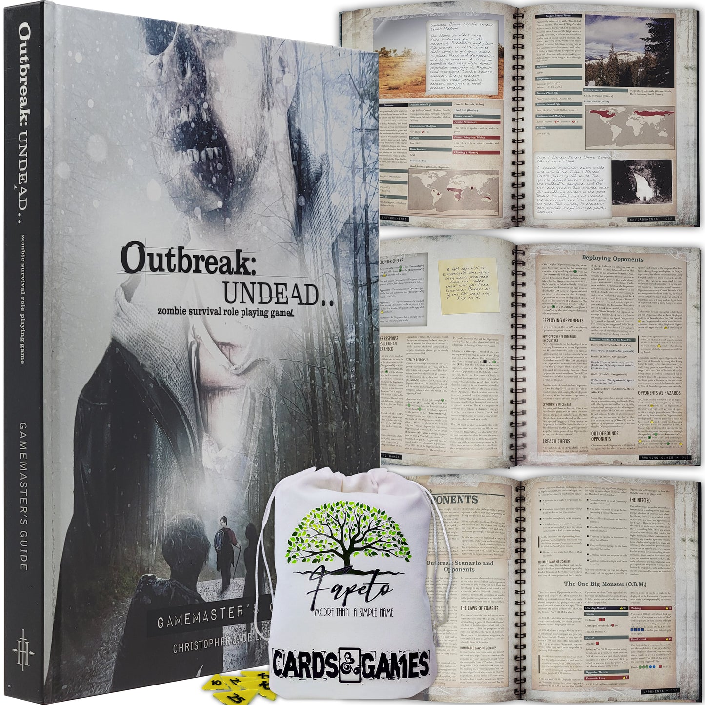 Zombie Survival Simulation Outbreak Undead 2nd Edition RPG Hardcover Book Bundle With Loot, Gear and Traits Decks, Random Color Drawstring Bag and COMPATIBLE  Survivor`s  and Gamemaster`s Tokens