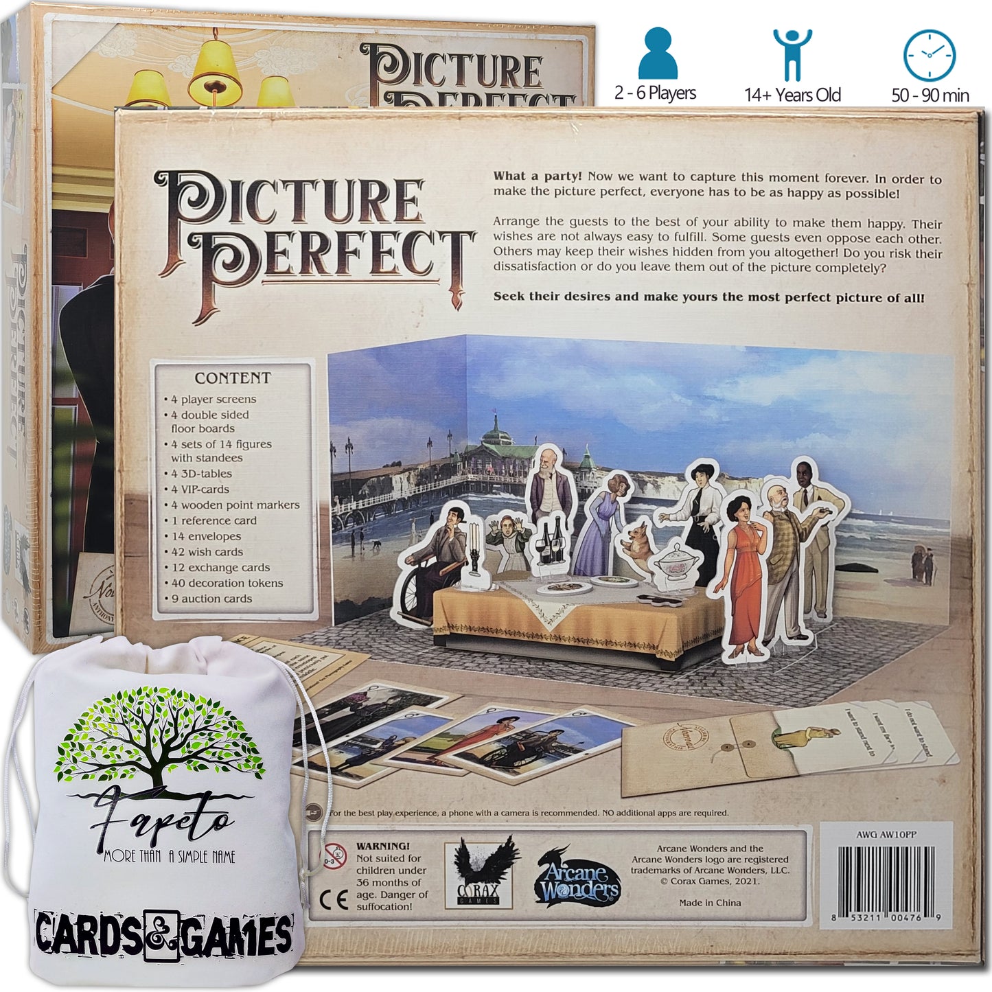 Picture Perfect Board Game Core/Base and The Expansions: 5 - 6 Players, Bundle With Random Color Drawstring Bag