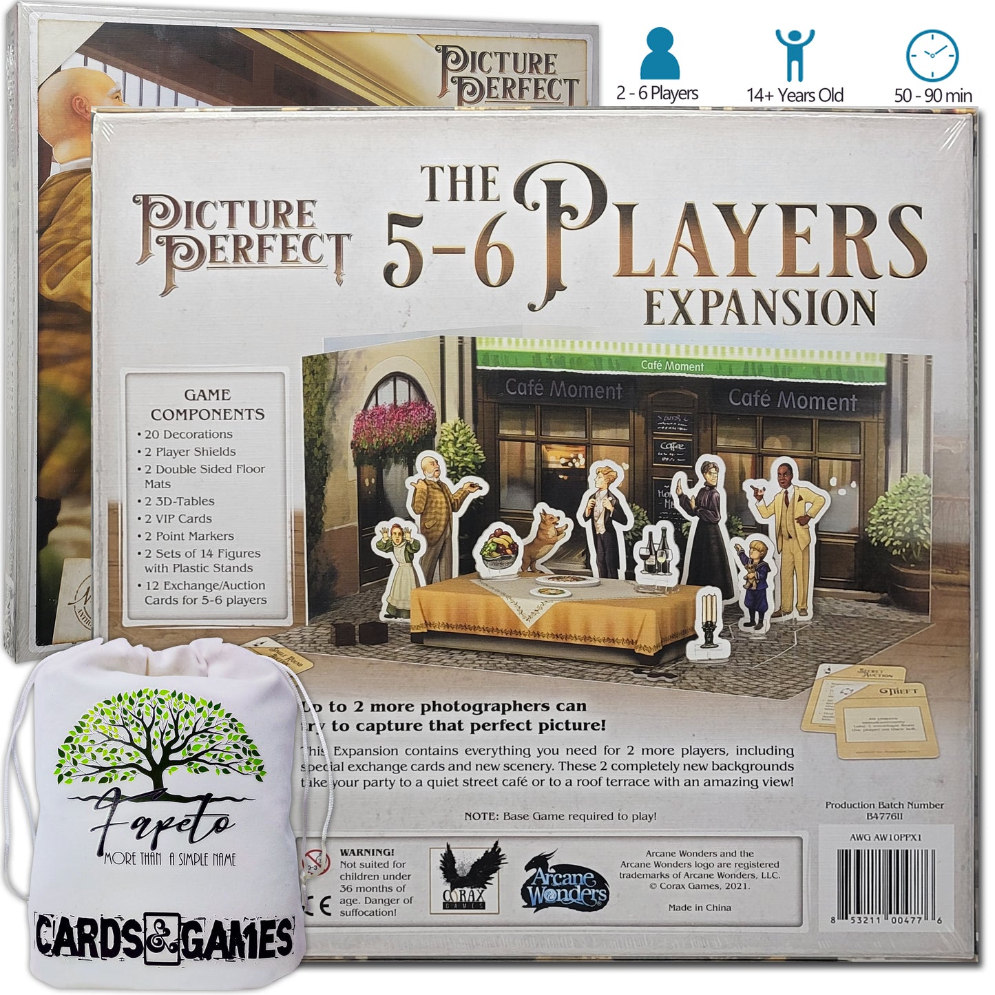 Picture Perfect Board Game Core/Base and The Expansions: 5 - 6 Players, Bundle With Random Color Drawstring Bag