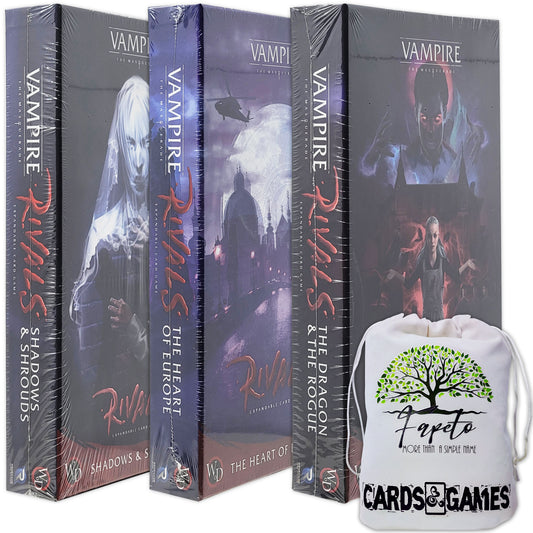 The Bloodsuckers |Vampire Rivals Adversaries| Card Game ONLY EXPANSIONS (Shadows & Shrouds, The Heart of Europe, The Dragon & The Rogue) Bundle with Random Color Drawstring Bag