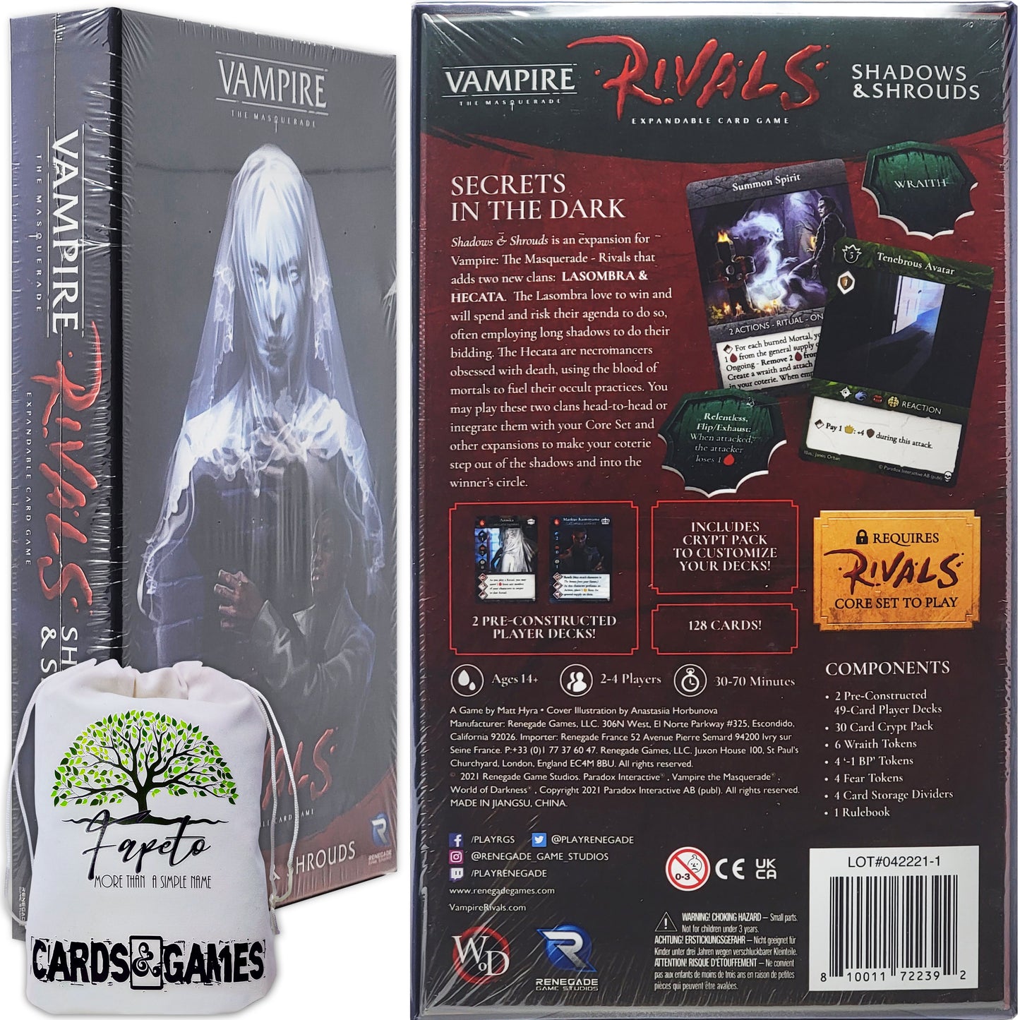 The Bloodsuckers |Vampire Rivals Adversaries| Card Game ONLY EXPANSIONS (Shadows & Shrouds, The Heart of Europe, The Dragon & The Rogue) Bundle with Random Color Drawstring Bag